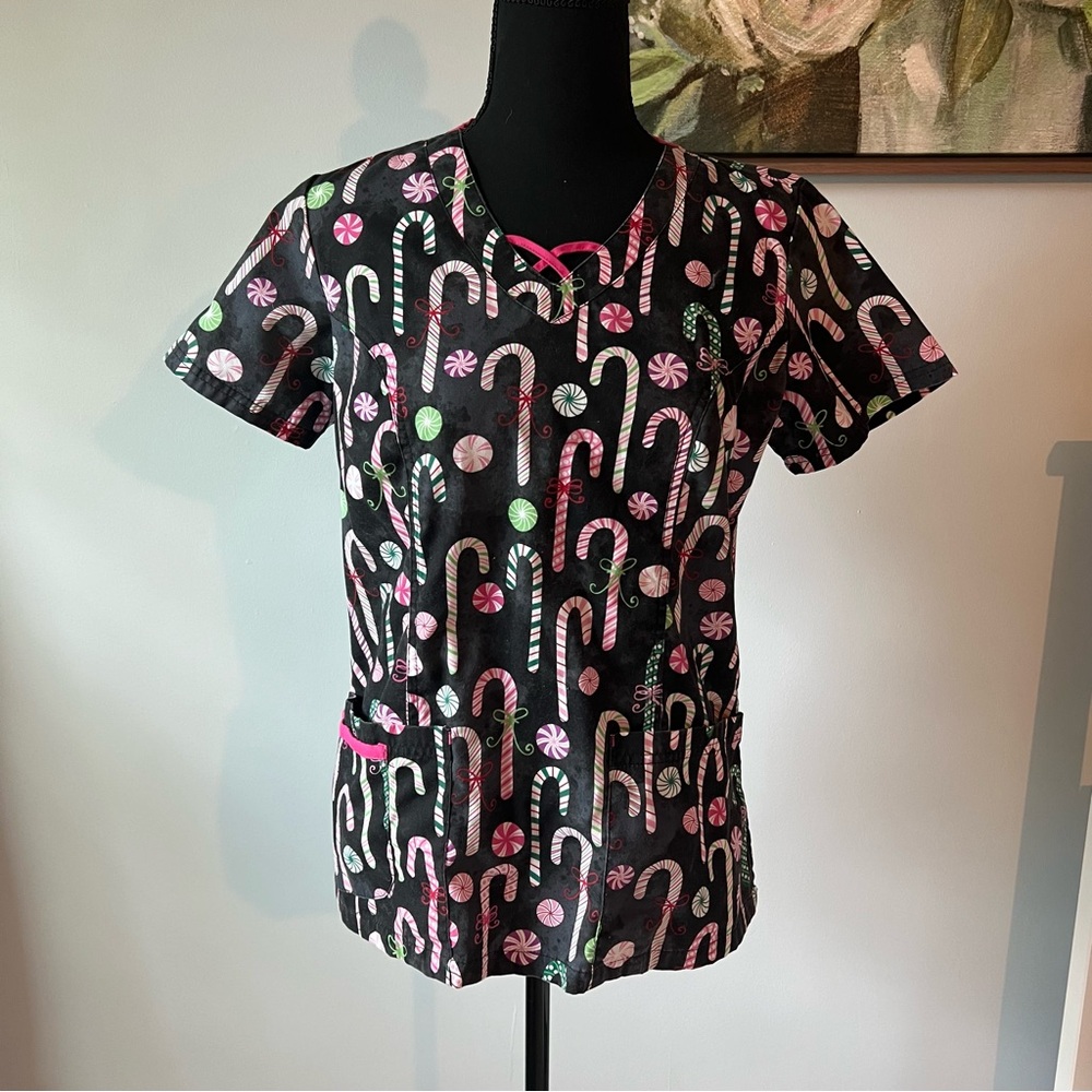 XS Candy cane Christmas Scrub Top